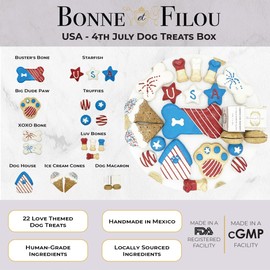 Bonne et Filou USA Color Human Grade Gourmet Dog Treats Gift Box 20 Luxury Dog Treats with Dog Macarons, Truffles & Bone Cookies Healthy Dog Treats for Small to Large Dogs