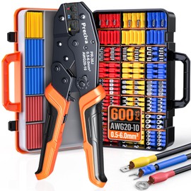 Preciva Crimping Tool with 490PCS Insulated Terminals and 110 Heat Shrink Tubes, AWG 20-10 Ratchet Crimping Pliers with Storage Case for Car, Electric