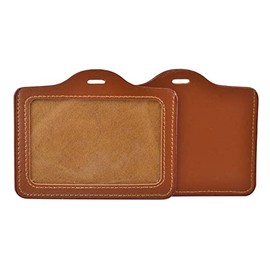 2 Pieces Large PU-Leather Badge Holder Horizontal ID Badge Holder PU-Leather ID Card Badge Holder Waterproof-Splash Work Name Credit Card Case for School ID Office ID, Brown