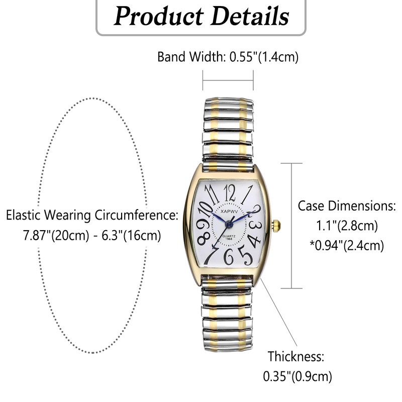Oidea Elastic Strap Watch for Women: Gold Silver Rectangular Women's