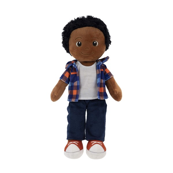 Playtime by Eimmie Black Baby Dolls - Soft Rag Doll for Boys, Girls, Toddlers & Babies - Multicultural Plush Dolls with Yarn Hair for All Ages- Washable Fabric Body - Brown Eyes - Charlie - 14 Inch