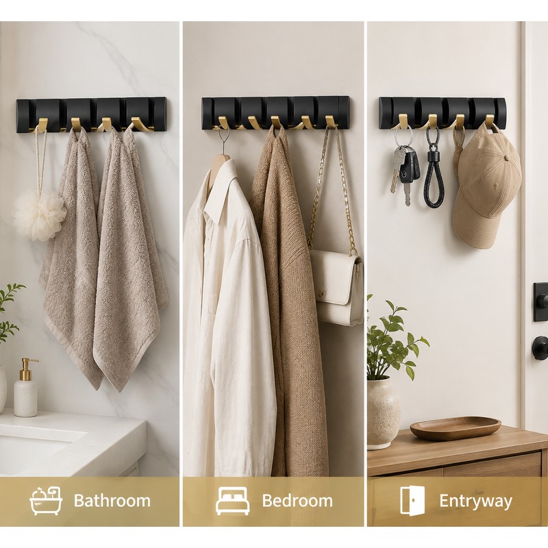 Foldable Wall Hooks for Bathroom & Home Organization – Space-Saving