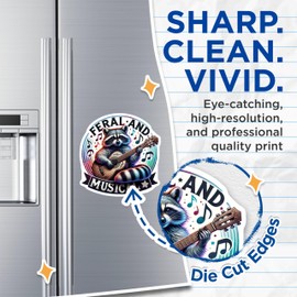 (2 Pack) Feral and Musical Magnets - Raccoon Playing Guitar - Music Lover Raccoon Magnets - 5" On Longest Side - for Cars, Fridges, Toolboxes - Made in USA - MAG4542