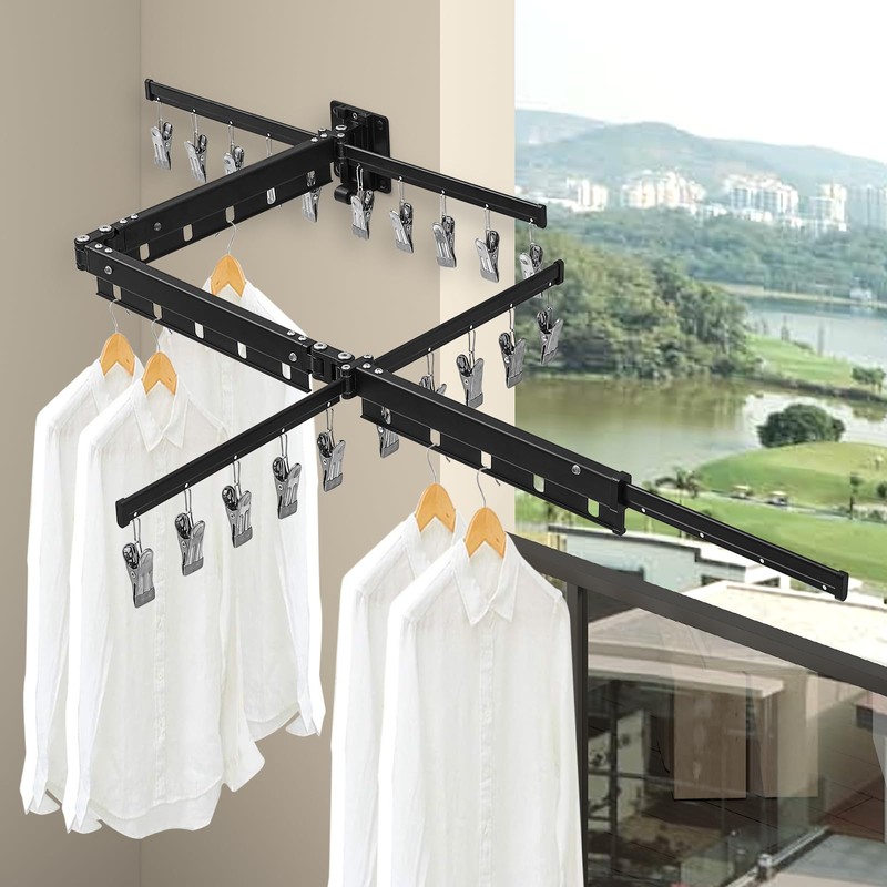 BESy Tri-Fold Foldable Clothes Drying Rack Retractable Hanging Collapsible Dryer