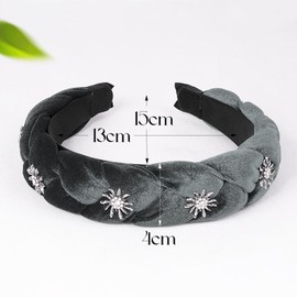 BOOMTOP Costume Headband Velvet Hair Accessories Dirndl Edelweiss Headband Braided Wide Hair Band Vintage Padded Headband Fashion Headpiece for Women and Girls Grey
