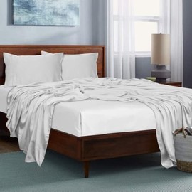 LINENWALAS Full Size Flat Sheet Only - Rayon Derived from Bamboo Silk Bed Sheet, Cooling Premium Breathable Hotel Style Top Sheet, Perfect for Hair and Skin (Full, White)