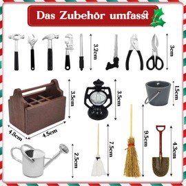 Pack of 15 Miniature Gnome Accessories, Gnome Accessories Christmas, Gnome Tool Box with Gnome Tools, Gnome Accessories, Gnome Tool, Gnome Case, Dollhouse Accessories, Christmas