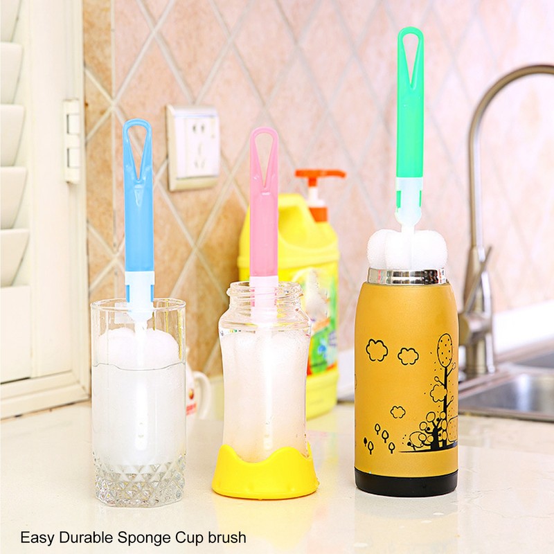 50pcs Bottle Sponge Brush Long Handle Cup Cleaning Sponge Brush