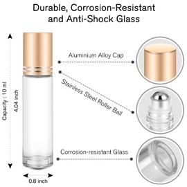 PrettyCare 4 Pack, 10 ml Essential Oil Roller Bottles with Stainless Steel Roller Ball - Refillable Leak-proof Empty Thick Clear Glass Roll on Bottles with Metal Caps for Travel, Perfume