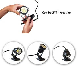 Ygapuzi 5W LED Clip on Lamp Directional Bullet Light with Clamp Outdoor Waterproof Signboard Blackboard Lighting Adjustable Table Desk Work Lamp with Power Plug (Cool White)