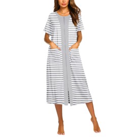 Ekouaer Women's Zipper Front Long Housedress A-white