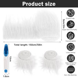 Faux Fur Ribbon Faux Fur Fabric, Pack of 2 Faux Fur for Crafting, 5 x 150 cm Fur for Crafting, for Sewing, Decorating, Costume, DIY Craft Party (White)