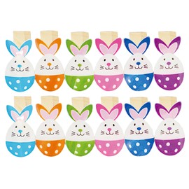 Pack of 12 Wooden Pegs with Colourful Rabbits for Easter, Easter Bunny Photo Clip, Mini Coloured Woods, Colourful Easter Bunnies, for Photos, Photo Wall Bags, Children Decorating Easter Nests, Gifts