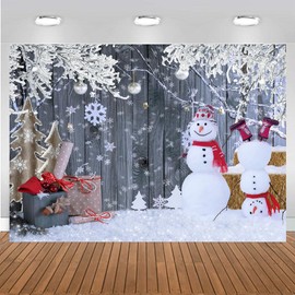 CHAIYA 7X5FT Christmas Backdrop for Photography Winter Snowman Santa Gift Wood Background Christmas Family Party Background New Year Party Backdrop