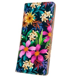 AIRMORS Wallet Women Leather Credit Card Holder with RFID Blocking Large Capacity Slim zipper Wallets for Men Minimalist Coin Purse long clutch wallet (Flowers-1)