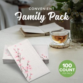 SimuLinen Cherry Blossom Disposable Guest Towels - Cloth-Like, Single-Use, Linen Feel Paper Towels, 12x17", 100ct (Made in Germany)
