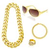 4-Piece Costume Set, Hip Hop Accessories Kit with Gold Necklace,