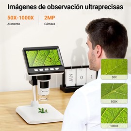 JESWO Microscopio Digital USB, Microscopio Digital LCD, Cámara de Microscopio Digital de Mano con Aumento de 50-1000X, 8 Luces LED, Pantalla LCD HD de 4,3