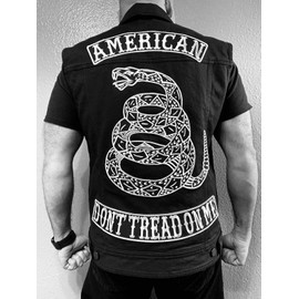 VEGASBEE® American Patch Embroidered Iron-on Patch for Biker Jacket Rider Vest TOP Rocker 12" Size USA Original (Black-White Top)