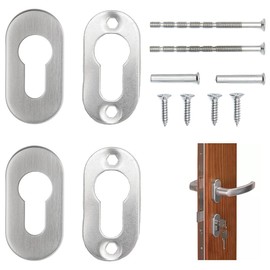 OQKAHIV 4pcs Matte Stainless Steel Profile Cylinder Oval Key Escutcheons Kit Interior Exterior Door Escutcheons with Keyhole Covers Silver and Elegant