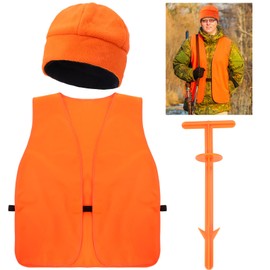Floraltop 3 PCS Orange Hunting Warm Hat Portable Deer Dressing Tool Orange Hunting Safety Vest, Adjustable Unisex-Adults Outdoor Hat Accessories for Hiking Fishing