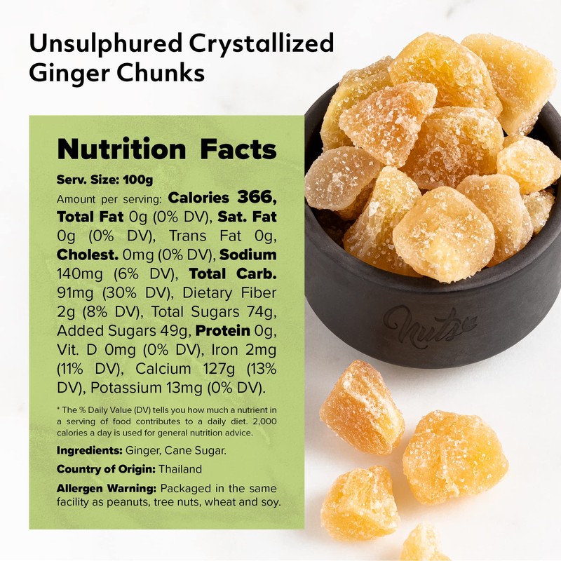 NUTS U.S. - Unsulphured Crystallized Ginger Chunks | No Artificial