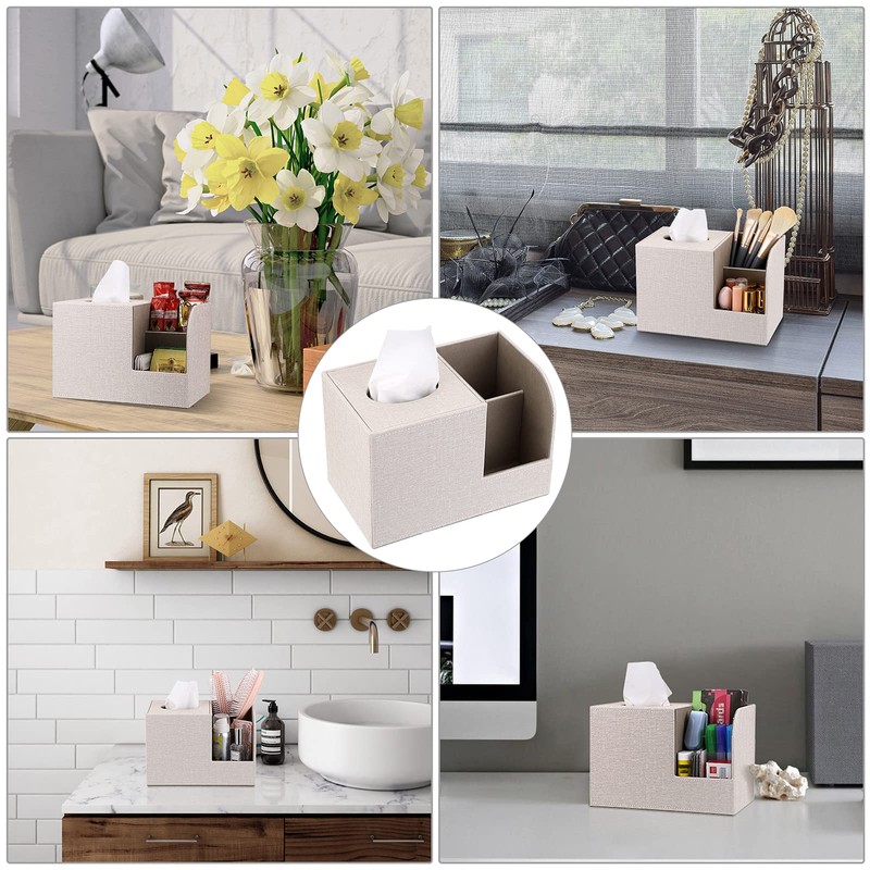 BTSKY Linen Beige Square Tissue Box Cover With Two Side