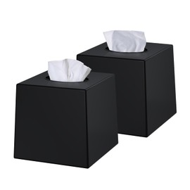 Creative Scent Black Tissue Box Cover Square - 2 Pack - Plastic Cube Tissue Holder Dispenser - Decorative Facial Tissue Box Holder for Living Room, Office Desk - Vanity Countertop (5.5" x 5.5" x 5.6")