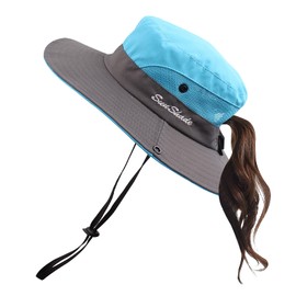 Pesaat Sun Hat Children Adults Summer Hat UV Protection Summer Hat Crushable Waterproof Fishing Hat with Chin Strap Garden Hat Boonie Hat Women for Gardening Hiking, Blue-multi-coloured