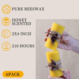 DEVI 6 Pack Pure Beeswax Pillar Candles Bulk-210 Hours, Organic Bees Wax Decorative Candles for Modern Decor-1.96x3.85 Inch, Unscented Natural Bees Wax Pillar Bulk Aesthetic Candles for Home, Wedding