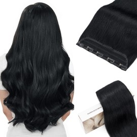 TESSHAIR 5 Clip One Piece Clip in Hair Extensions Real Human Hair 10 Inch Human Hair Clip in Extensions Jet Black 3/4 Full Head Hair Extensions Clip ins Straight 65g