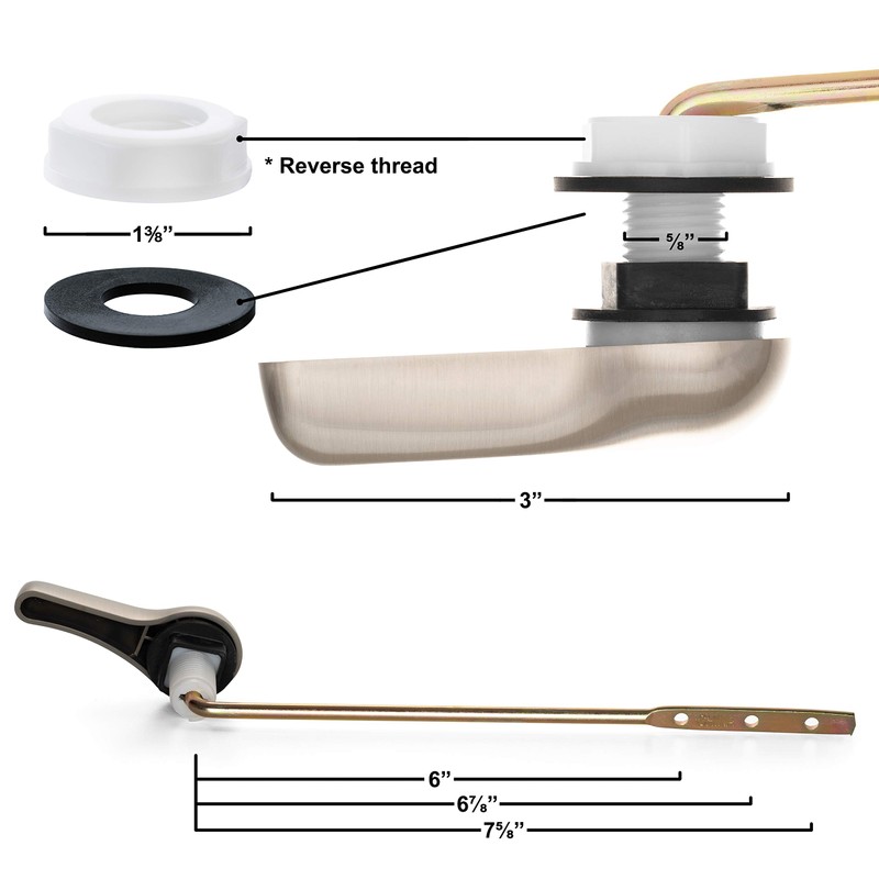 Brushed Nickel Toilet Tank Flush Lever Handle, Universal Front Mount