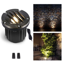Gardenreet Landscape Well Lights Brass, LED Low Voltage Outdoor In Ground Lights, 12V Waterproof Garden Lights Wired Grated Top for Outside Driveway Walkway Path Without MR16 Bulb
