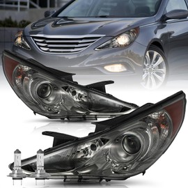 TUSDAR Headlight Assembly Fits 2011 2012 2013 2014 Hyundai Sonata (Not fit Hybrid Model), 11-14 Sonata Halogen Factory OE Style Headlamp, Amber Reflector with Smoke Lens w/Halogen Bulbs