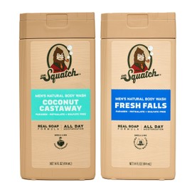 Dr. Squatch Natural Men's Body Wash Shower Gel - Cleansing, Nourishing, Long Lasting Scent, Moisturizing Body Wash for Men - Fresh Falls + Coconut Castaway (14 oz, 2-Pack)