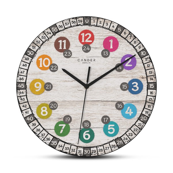 Cander Berlin MNU 7730 Children's Wall Clock Wood Silent 30.5 cm Silent MDF Learning Dial Children's Room Boys Girls without Ticking Noise