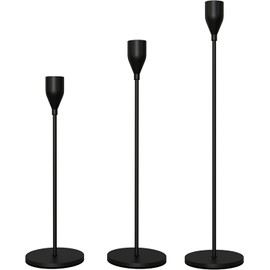 KELLYJAY Candle Candlestick Holder Set of 3, Black Taper Metal Candlestick Holders, Tall Candle Sticks Holder for Table or Mantel Decor Wedding Gift, Fit 3/4" Thick Candles