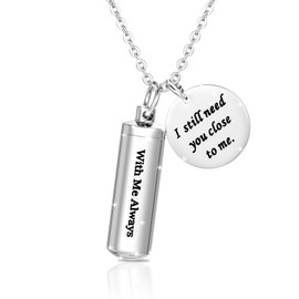 Cremation Cylinder Necklace for Ashes Stainless Steel Urn Locket Pendant Ashes Holder Memorial Jewelry - With Me Always