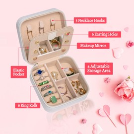 Ulico Travel Jewelry Case Jewelry Box- Small Jewelry Organizer with Mirror, Jewelry Holder Organizer Box, Travel Essentials Travel Gifts Birthday Gifts for Women Girls Friends Sister Initial White R