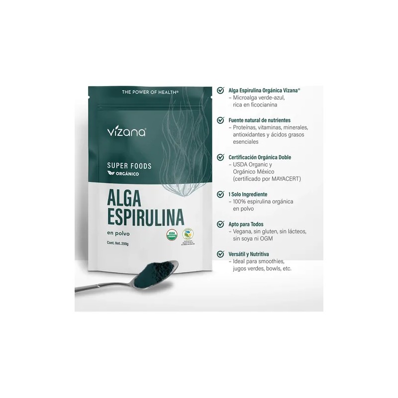Chlorella Y Espirulina Orgánica Polvo 300g Vizana Nutrition