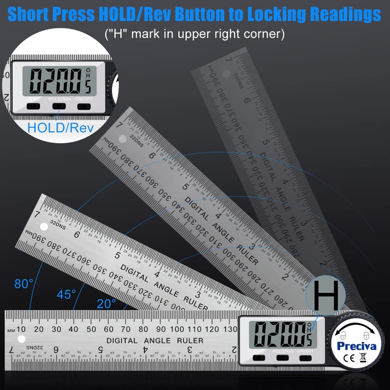 Preciva Digital Protractor with Screen Hold and 180° Rotating Function,
