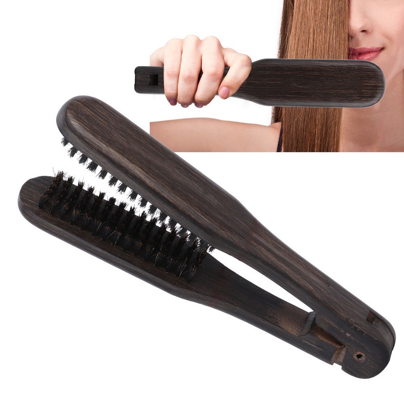 Professional Hairdressing Comb Double Brushes Wooden Anti static Hair Straightener