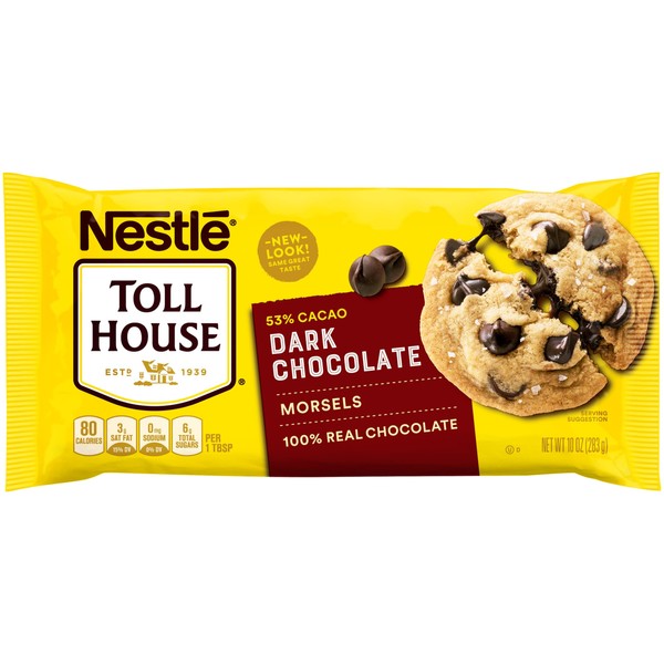 Nestle Toll House Dark Chocolate Chips for Snacking Baking Chips, - 100% Real Chocolate - Gluten Free Dark Chocolate Morsels 10 oz. Bag