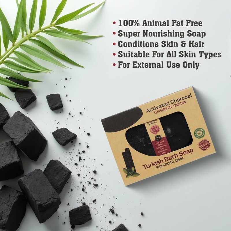 Activated Charcoal Turkish Bath Soap, Handmade Natural Bar for Face