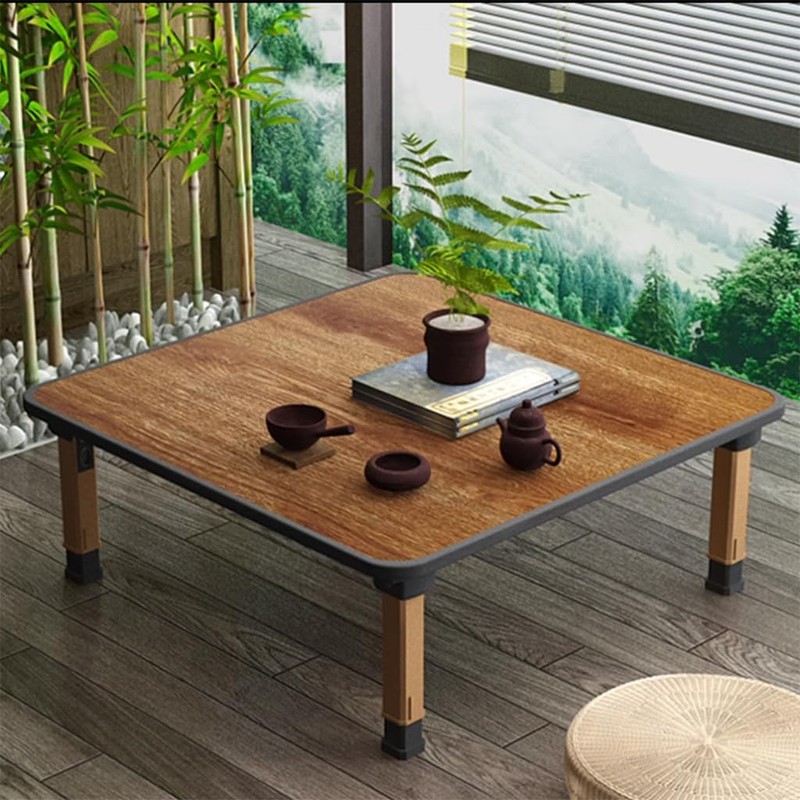 WIKLMOTH Japanese Wooden Folding Tea Coffee Tables, Square Floor Adjustable