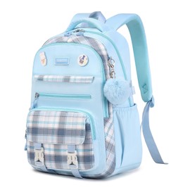 ASKSKY Girls Backpack, Kawaii Bookbag for Teen Multiple Pockets Kids School Backpack for Primary Elementary Middle School,Age 6-14, Blue