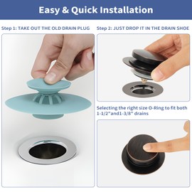 Bathtub Drain Stopper Universal Tip Toe Tub Stopper and Cover Pop Up Bath Drain Stopper Replaces Bath Tub Lift & Turn, Tip-Toe or Trip Lever Drains for Tub, EZ Install (Oil Rubbed Bronze)