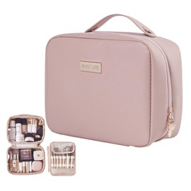 XFSRG Tragbare Wasserfeste Großraum Kulturbeutel Damen mit Ergonomischem Handgriff PU Reise Kosmetiktasche Make up Tasche und Kosmetik Organizer Kulturtasche Damen (Rosa)