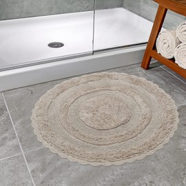 The Home Talk Premium Bath Rug Cotton Non-Slip Bath Mats Extra Absorbent Floor Mat for Spa, Shower, Tub, Living Room, Warm, Soft Machine Washable Carpets 24’’ Round Bathroom Accessories - Taupe