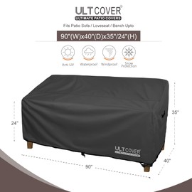 ULTCOVER Waterproof Outdoor Deep Seat Sofa Bench Cover 90W x 40D x 35H inch Patio Furniture Couch Cover, Black